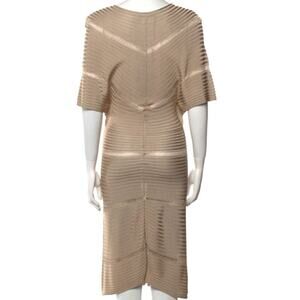 VALENTINO Sheer Striped Knit Dolman Sleeve Midi Dress Neutral Beige Size S